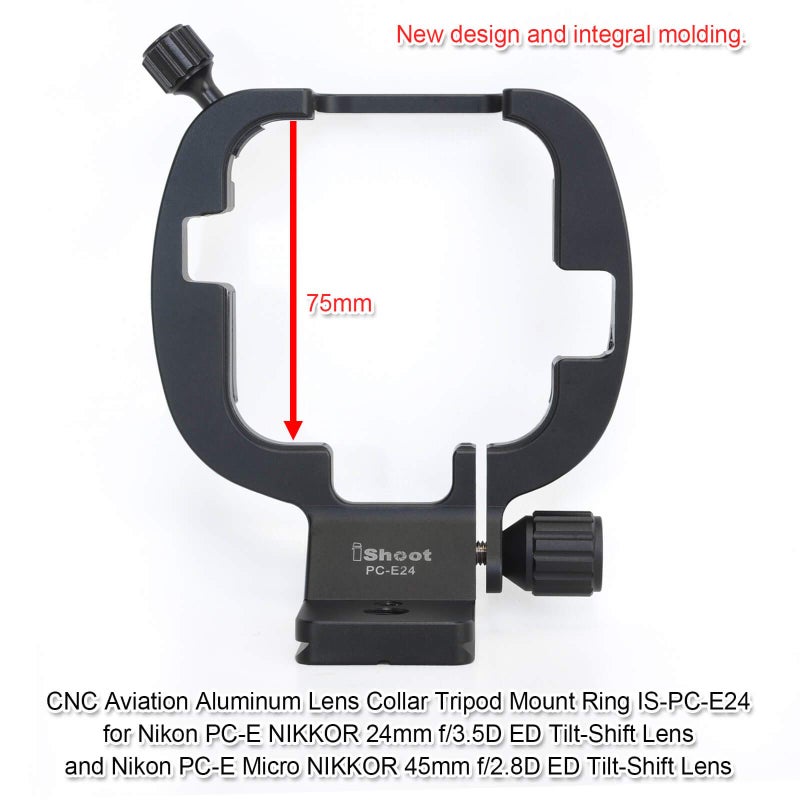 iShoot Tripod Mount Ring, Lens Collar Support Holder for Nikon PC-E Micro NIKKOR 45mm f/2.8D ED and Nikon PC-E NIKKOR 24mm f/3.5D ED Tilt-Shift Lens, Built-in 46mm Arca-Swiss Fit Quick Release Plate - Image 2